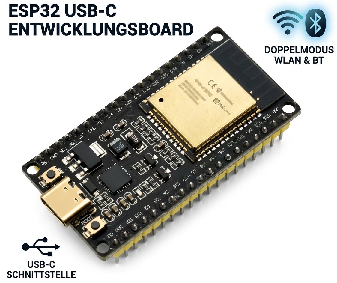 ESP32 DevKitC-32 Dev Board, CP210, USB-C, 2 Dual-Core, WiFi, BT-Modul,Smarthome